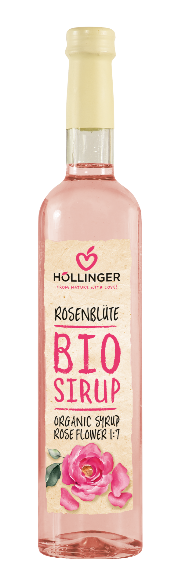 Höllinger Rosenblütensirup in der Flasche