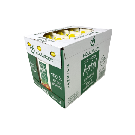 Höllingers Steirischer Apfelsaft naturtrüb Werksverkauf-Karton mit 24x1Liter Packungen 100% direkt gepresst.